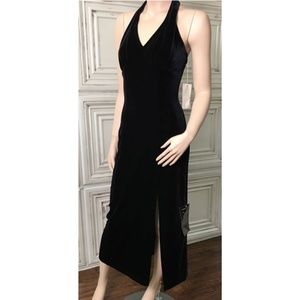 Size XS VS Stretch Velvet Black Long Halter Dress